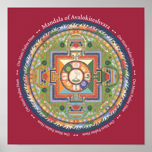 Affiches IMPRIMER Mandala de Chenrezig - avec mantra (Devant)