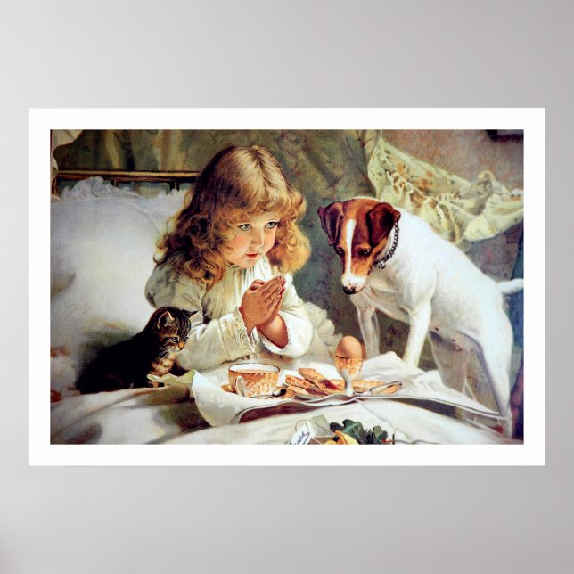 Affiches Imprimer : Petit déjeuner en Lit : Girl, Terrier & (Devant)