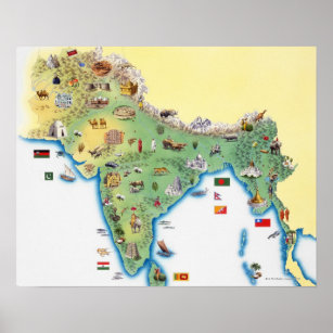 Affiches Inde, carte avec illustrations