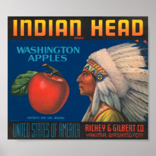 Affiches Indian Head Washington Apples Vintage Crate Étique