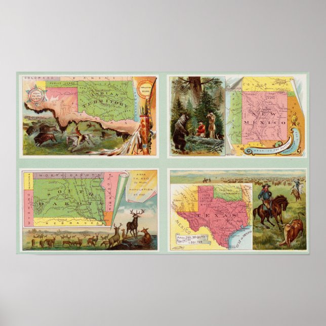 Affiches Indian Territory, New Mexico, South Dakota, Texas (Devant)