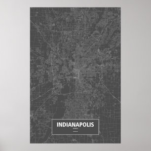 Affiches Indianapolis, Indiana (blanc sur noir)
