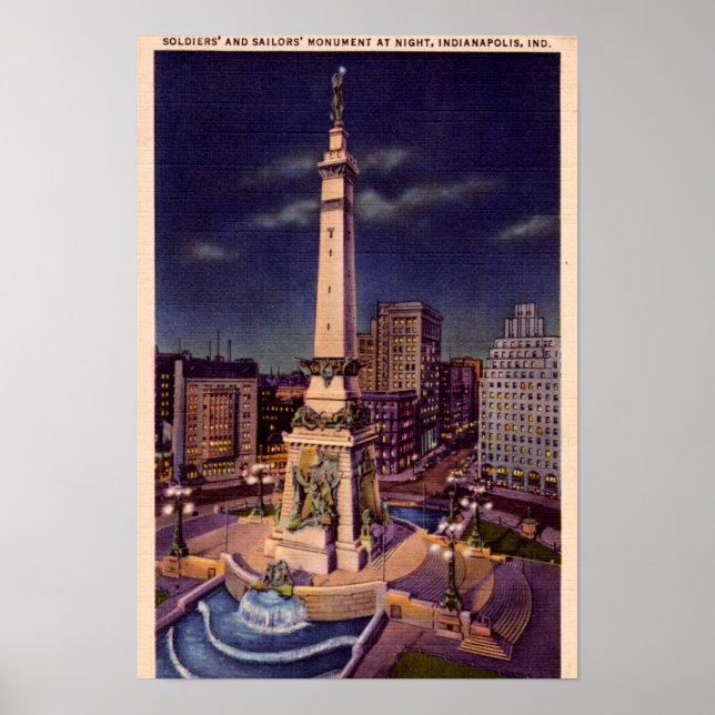 Affiches Indianapolis Indiana Monument Circle à la nuit (Devant)