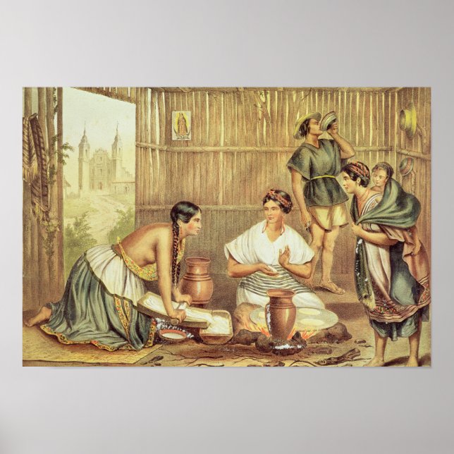 Affiches Indiens préparant des tortillas (Devant)