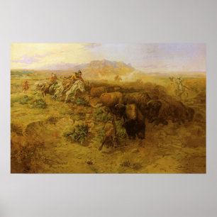 Affiches Indiens vintages, Chasse au bison par CM Russell