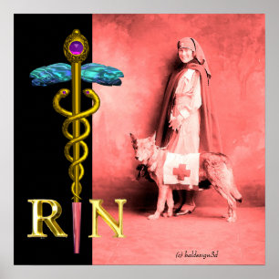 Affiches INFIRMER ET SECOURIR DOG /Gold Caduceus RN Emblem