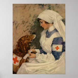 Affiches Infirmière de guerre avec Golden Retriever 1917 WW