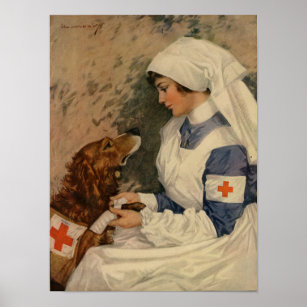 Affiches Infirmière de guerre avec Golden Retriever 1917 WW