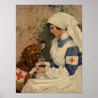 Affiches Infirmière de guerre avec Golden Retriever 1917 WW