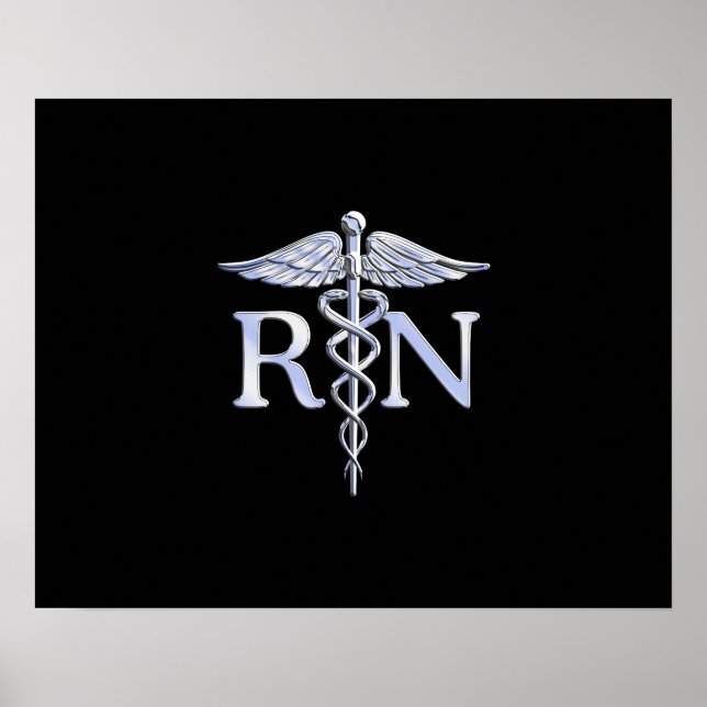 Affiches Infirmière inscrite RN Silver Caduceus en noir (Devant)
