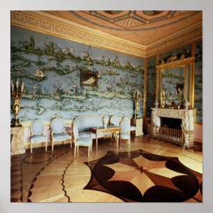 Affiches Intérieur du salon de dessin bleu chinois
