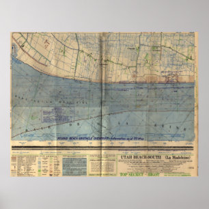 Affiches Invasion vintage Map (1944) de le jour J de plage