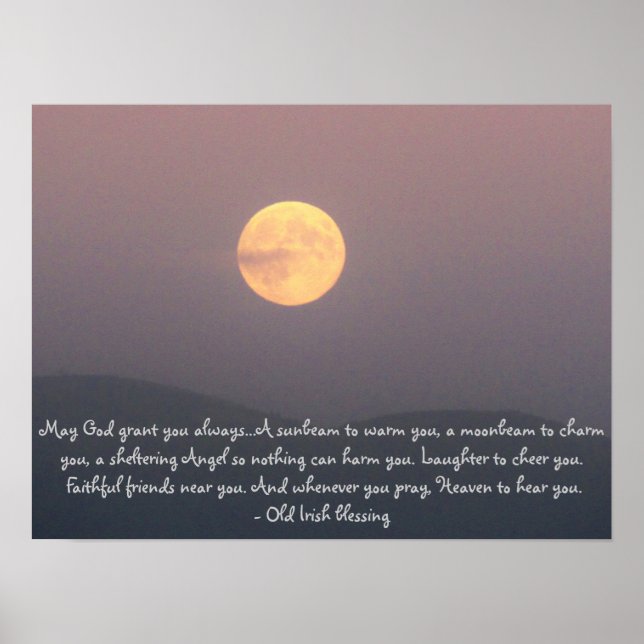 Affiches Irish Blessing avec Super Moon sur Spokane Mt. (Devant)