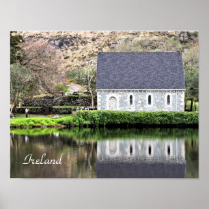 Affiches Irlande, Église, Mur de pierre, Lac, Photographie