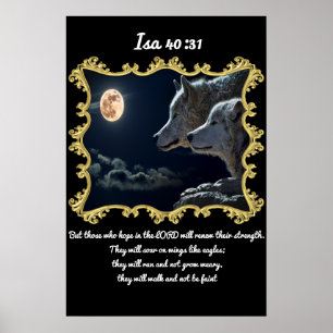 Affiches Isa 40:31 Loups regardant la pleine lune.