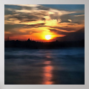 Affiches Istanbul Skyline contre le beau coucher de soleil