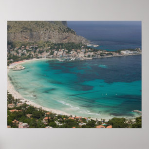 Affiches Italie, Sicile, Mondello, Vue de la plage depuis