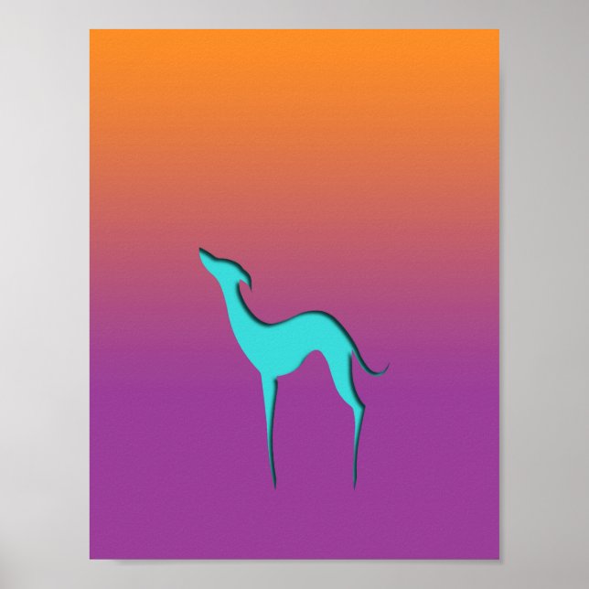 Affiches Italien Greyhound Whippet bleu silhouette coloré (Devant)