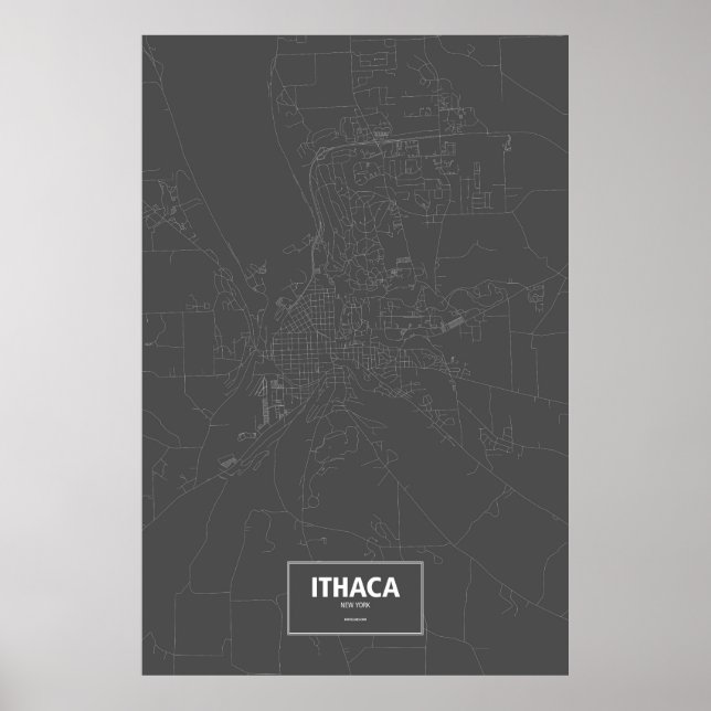 Affiches Ithaca, New York (blanc sur noir) (Devant)