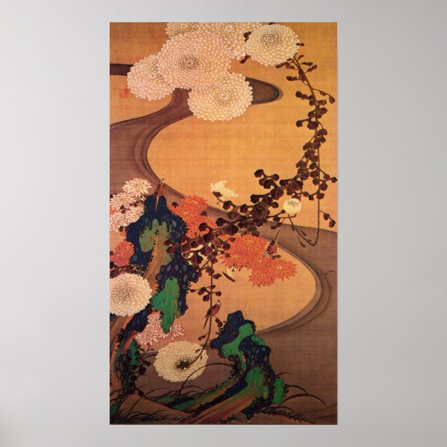 Affiches Ito Jakuchu Chrysanthèmes par un ruisseau avec des (Devant)