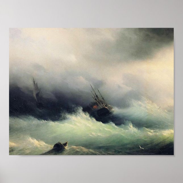 Affiches Ivan Aivazovsky - Navires dans une tempête (Devant)