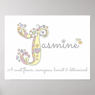 Affiches J pour Jasmine nom d'art doodé initial signifiant