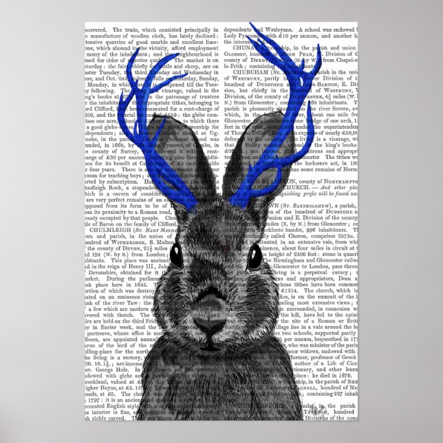 Affiches Jackalope avec Antlers Bleus (Devant)