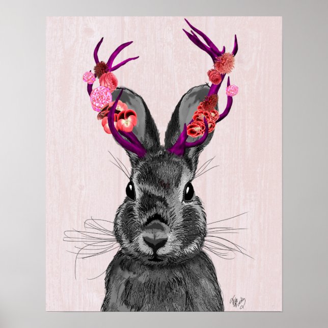 Affiches Jackalope avec Antlers roses (Devant)