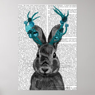 Affiches Jackalope avec Antlers Turquoise