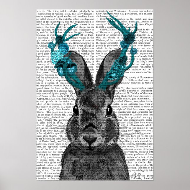 Affiches Jackalope avec Antlers Turquoise (Devant)