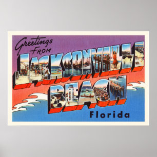 Affiches Jacksonville Beach Floride FL Vieux souvenir de vo