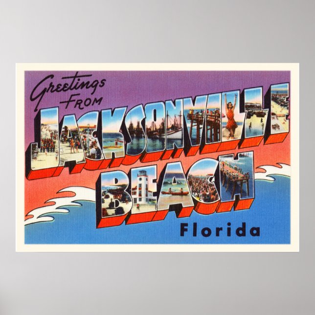 Affiches Jacksonville Beach Floride FL Vieux souvenir de vo (Devant)