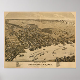 Affiches Jacksonville, carte de FL Birdseye, Circe 1874
