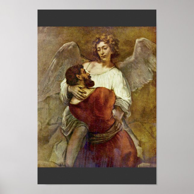 Affiches Jacob Luttant Avec L'Ange Par Rembrandt (Devant)