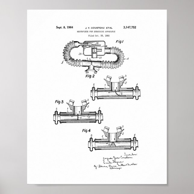 Affiches Jacques Cousteau Mouthpiece Pour Respirer Apparatu (Devant)
