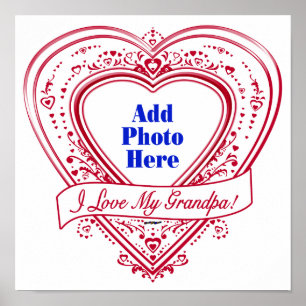 Affiches J'adore My Grandpa ! Photo Red Hearts