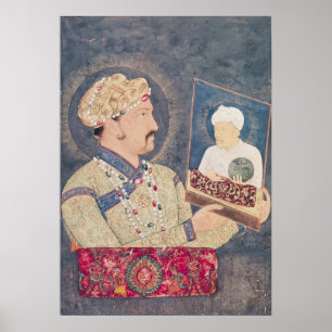 Affiches Jahangir tenant un portrait d'empereur Akbar