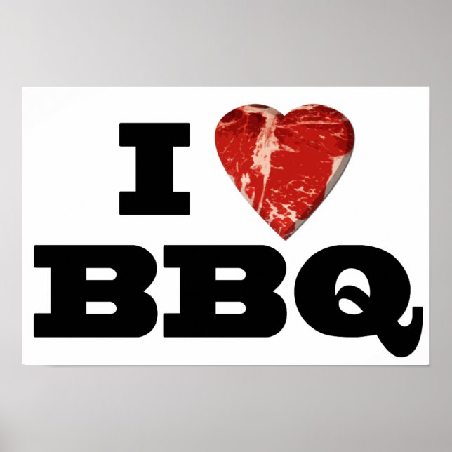 Affiches J'ai coeur BBQ, Steak Heart Shape Funny Grilling (Devant)
