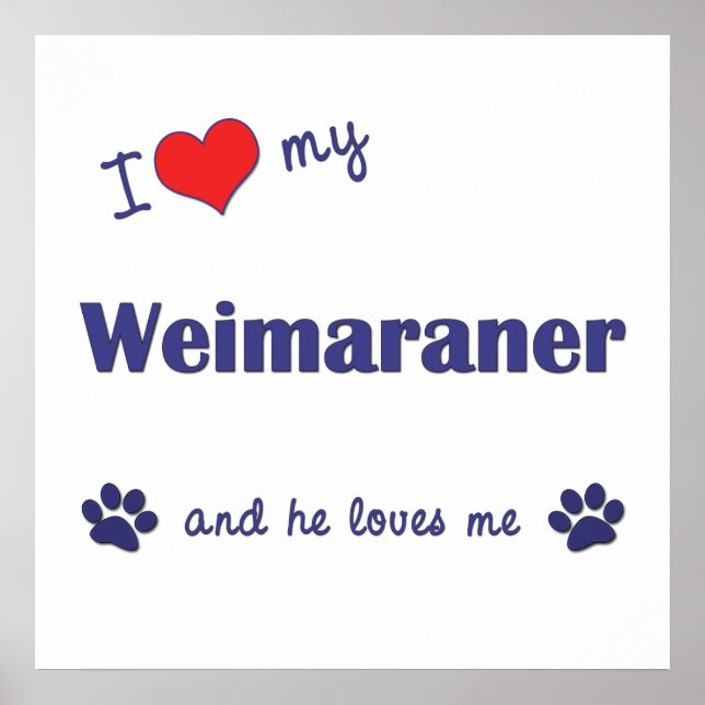 Affiches J'Aime Mon Weimaraner (Chien Homme) (Devant)