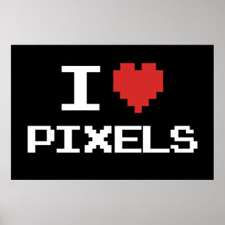Affiches J'aime pixels pixellisé coeur rétro 8bit gamer