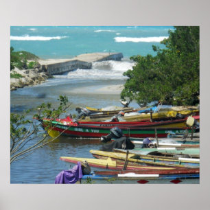 Affiches Jamaïque Bateaux de pêche Negril River Photographi