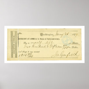 Affiches James Garfield Signed Check du 25 janvier 1877