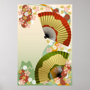 Affiches Japanese Fan 3 green