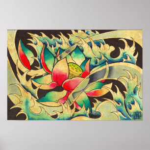 Affiches Japonais Lotus dans l'aquarelle de l'eau