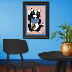 Affiches Japonais Lucky Tuxedo Chat Maneki Neko Art populai