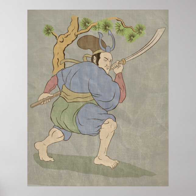 Affiches Japonais samouraï guerrier katana combat d'épée (Devant)