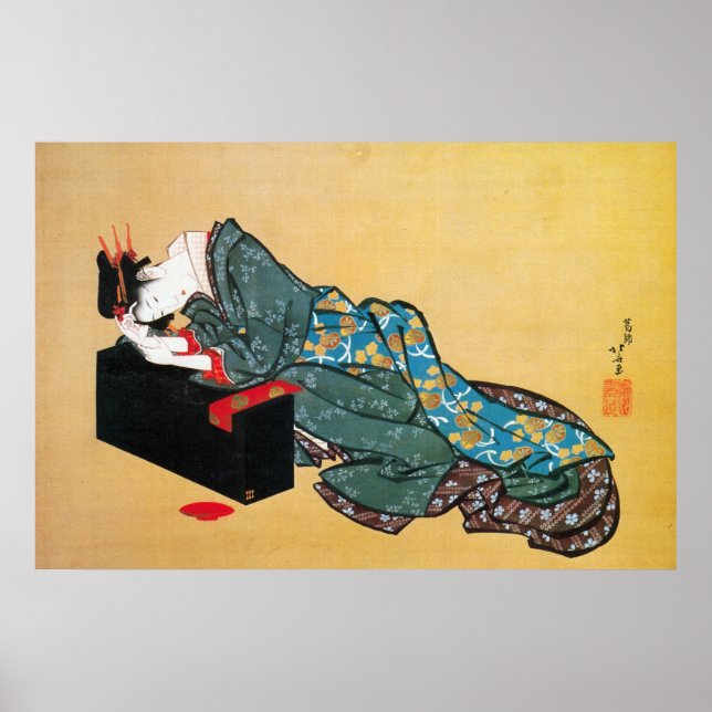 Affiches Japonaise Geisha Woman, Hokusai, Ukiyo-e (Devant)