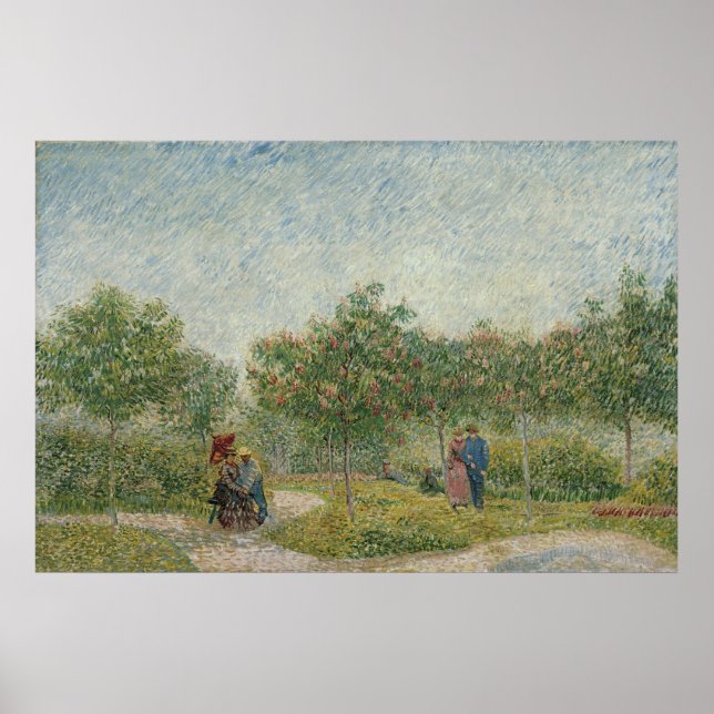 Affiches Jardin à Montmartre avec les amoureux par Van Gogh (Devant)