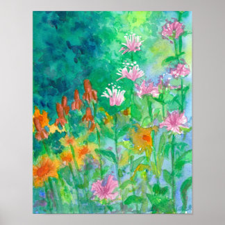 Affiches Jardin aux fleurs rose beige