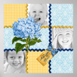 Affiches Jaune bleu de photo d'hortensia de cadre fait sur